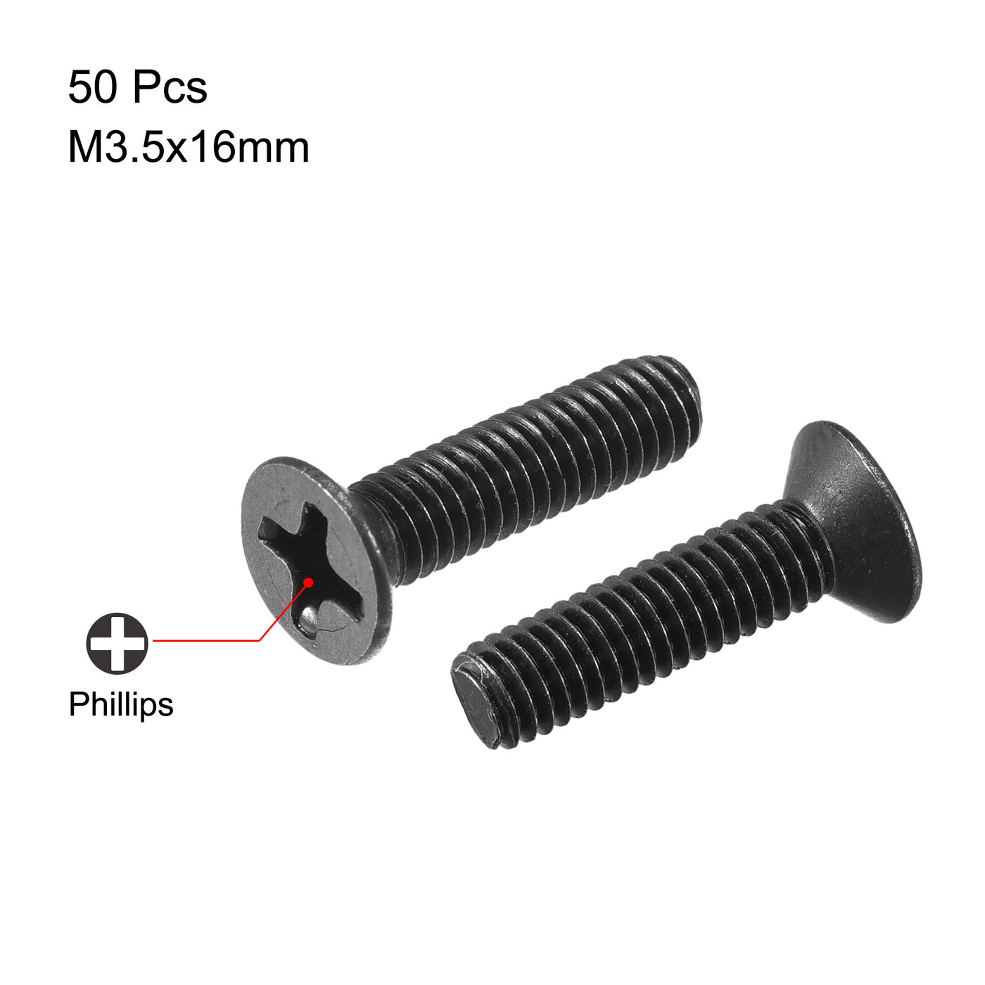 uxcell Uxcell M3.5 x 16mm Phillips Flat Head Screws Carbon Steel Machine Screws Black for Home Office Computer Case Appliance Equipment 50pcs