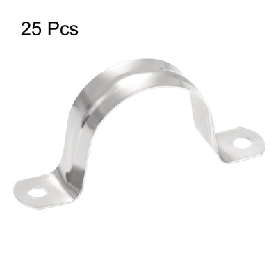 Harfington Uxcell Rigid Pipe Strap, 2 Holes Tube Straps 201 Stainless Steel Tension Tube Clip Clamp 25pcs