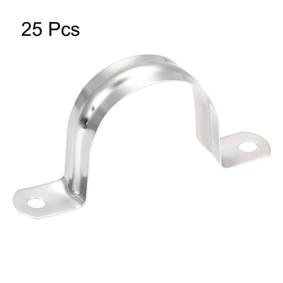 Harfington Uxcell Rigid Pipe Strap, 2 Holes Tube Straps 201 Stainless Steel Tension Tube Clip Clamp 25pcs