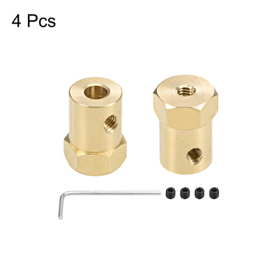 Harfington Uxcell Hex Coupler 3mm Bore Motor Hex Brass Shaft Coupling Connector for Car Wheels Tires Shaft Motor 4pcs