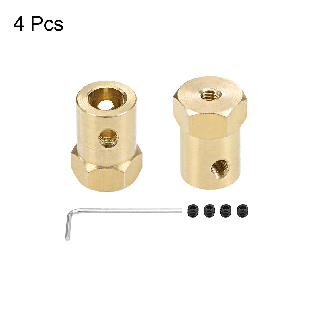 Uxcell Uxcell Hex Coupler 3mm Bore Motor Hex Brass Shaft Coupling Connector for Car Wheels Tires Shaft Motor 4pcs