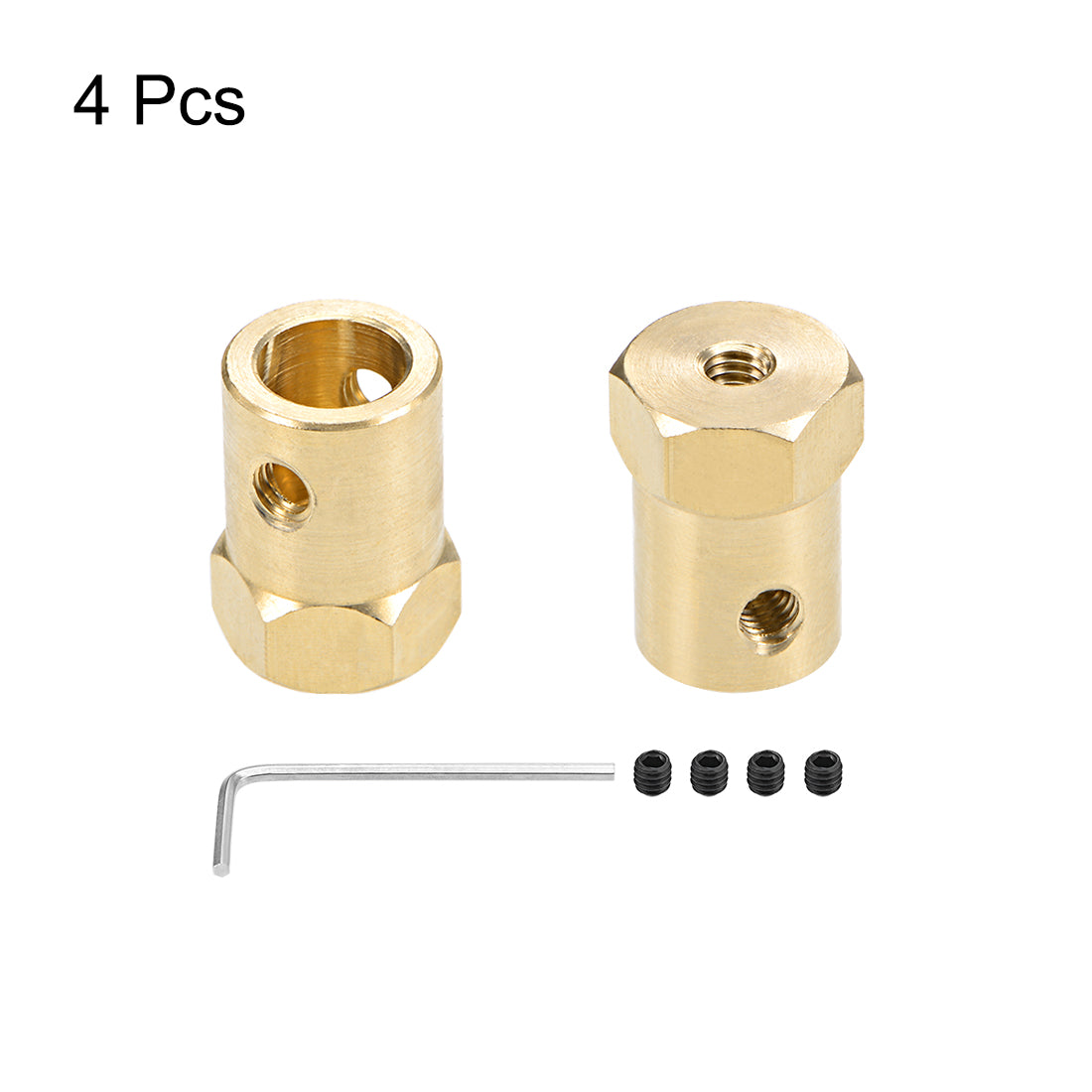 Uxcell Uxcell Hex Coupler 3mm Bore Motor Hex Brass Shaft Coupling Connector for Car Wheels Tires Shaft Motor 4pcs