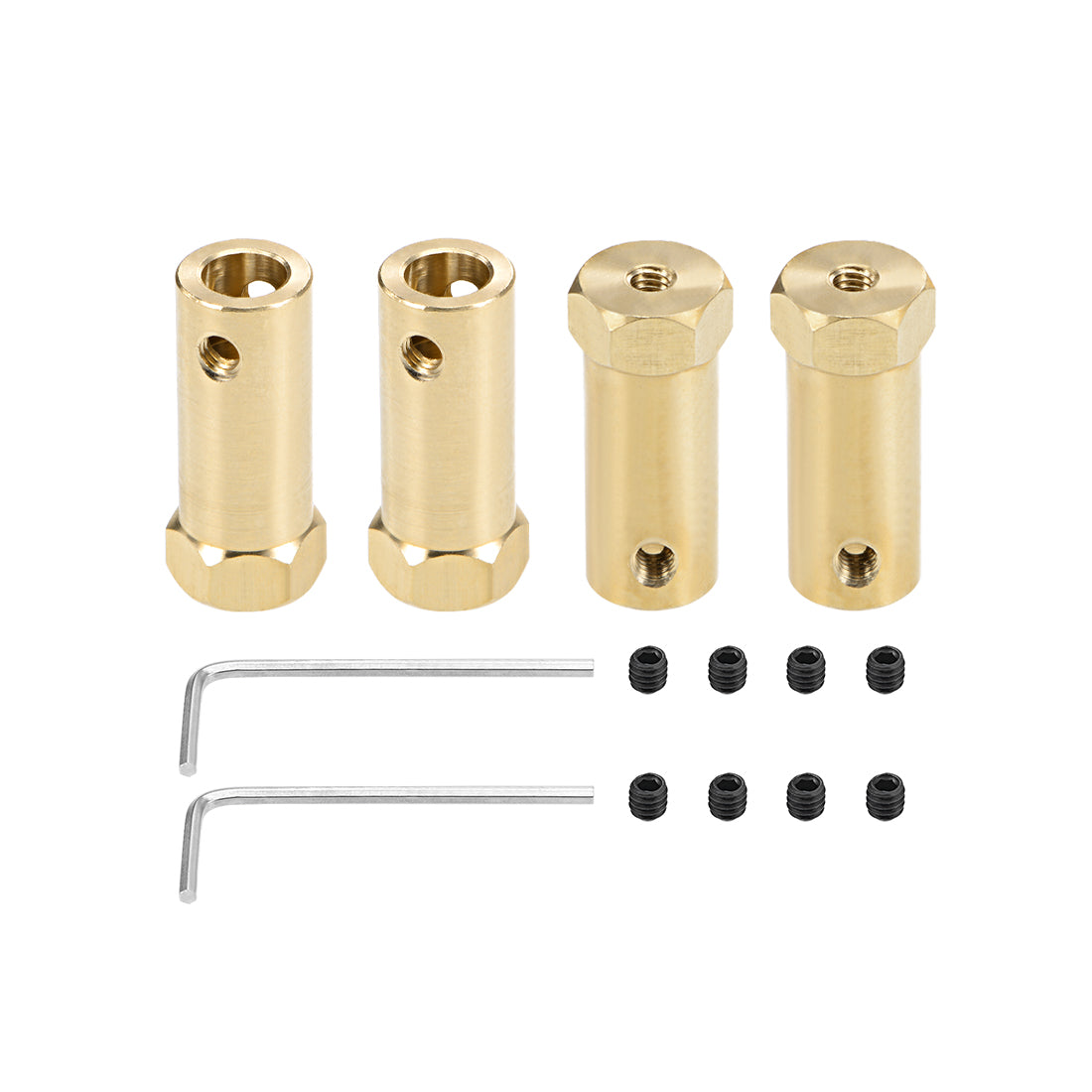 Uxcell Uxcell Hex Coupler 7mm Bore Motor Hex Brass Shaft Coupling Flexible Connector for Car Wheels Tires Shaft Motor 4pcs