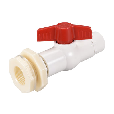 Harfington Uxcell PVC Ball Valve Connector Spigot Kit, with Bulkhead Fitting Adapter, White Red for Water Tank