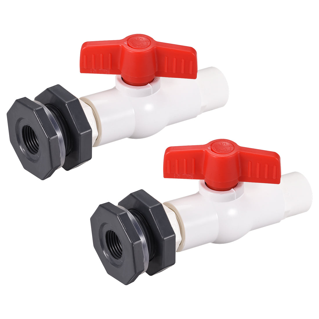 uxcell Uxcell PVC Ball Valve Connector Spigot Kit G1/2, with Bulkhead, Grey White Red 2Pcs