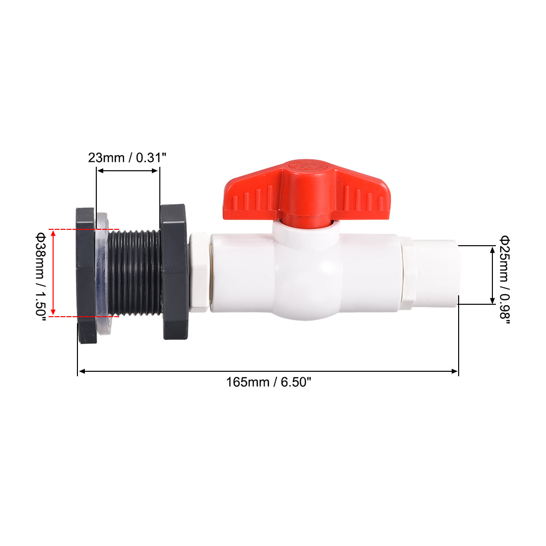 Uxcell Uxcell PVC Ball Valve Connector Spigot Kit G1 Lengthen, with Bulkhead, Grey White Red