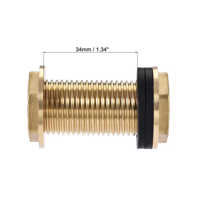 Harfington Uxcell Bulkhead Fitting, G1/2 Male, Tube Adaptor Hose Fitting, with Silicone Gaskets, for Water Tanks, Brass, Gold Tone