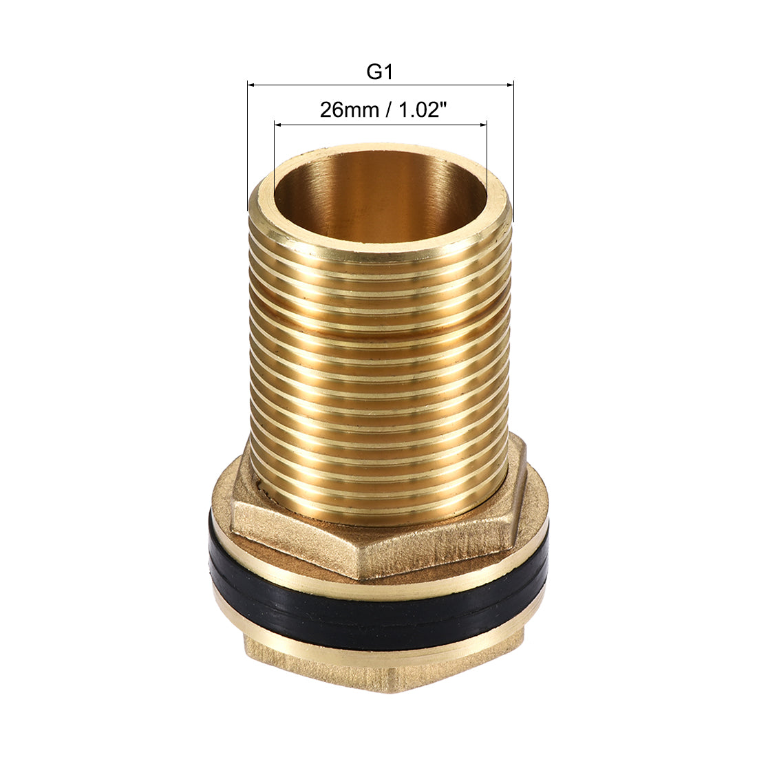 Uxcell Uxcell Bulkhead Fitting, G1/2 Male, Tube Adaptor Hose Fitting, with Silicone Gaskets, for Water Tanks, Brass, Gold Tone