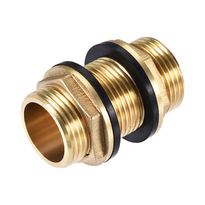 Uxcell Uxcell Bulkhead Fitting, G1/2 Male, Tube Adaptor Hose Fitting, with Silicone Gaskets, for Water Tanks, Brass, Gold Tone
