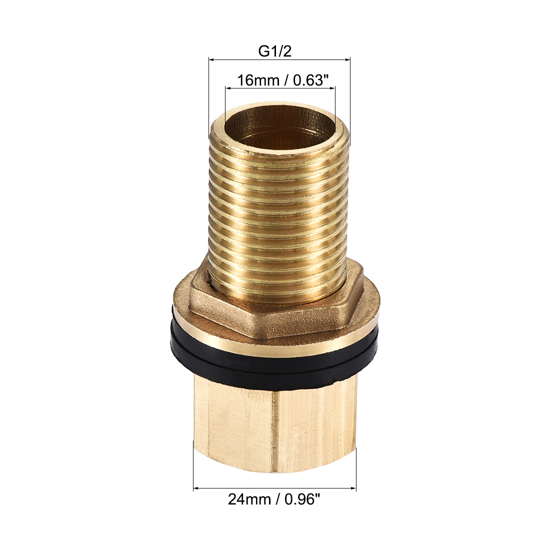 Uxcell Uxcell Bulkhead Fitting, G1/2 Male 0.75" Female, Hex Tube Adaptor Hose Fitting, with Silicone Gaskets, for Water Tanks, Brass, Gold Tone