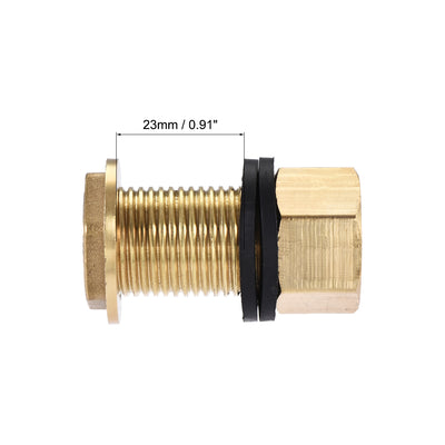 Harfington Uxcell Bulkhead Fitting, G1/2 Male 0.75" Female, Hex Tube Adaptor Hose Fitting, with Silicone Gaskets, for Water Tanks, Brass, Gold Tone