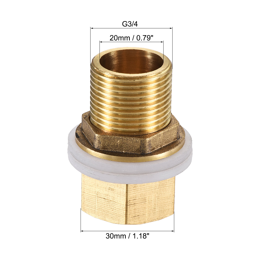 uxcell Uxcell Bulkhead Fitting, G3/4 Male 0.95" Female, Hex Tube Adaptor Hose Fitting, with Silicone Gaskets, for Water Tanks, Brass, Gold Tone