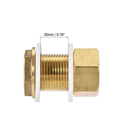 Harfington Uxcell Bulkhead Fitting, G3/4 Male 0.95" Female, Hex Tube Adaptor Hose Fitting, with Silicone Gaskets, for Water Tanks, Brass, Gold Tone