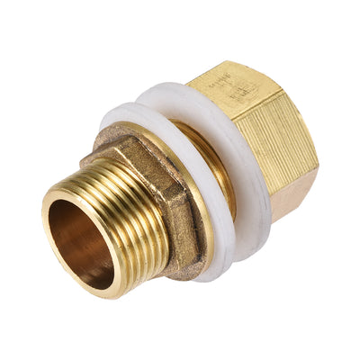 Harfington Uxcell Bulkhead Fitting, G3/4 Male 0.95" Female, Hex Tube Adaptor Hose Fitting, with Silicone Gaskets, for Water Tanks, Brass, Gold Tone