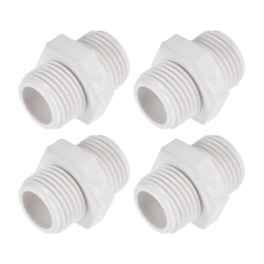 Uxcell Uxcell Pipe Fitting, G2 Male Thread, Hex Nipple Tube Adaptor Hose Connector, for Water Tanks, PVC, White, Pack of 4