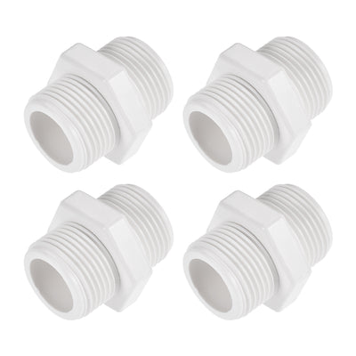 Harfington Uxcell Pipe Fitting, G2 Male Thread, Hex Nipple Tube Adaptor Hose Connector, for Water Tanks, PVC, White, Pack of 4