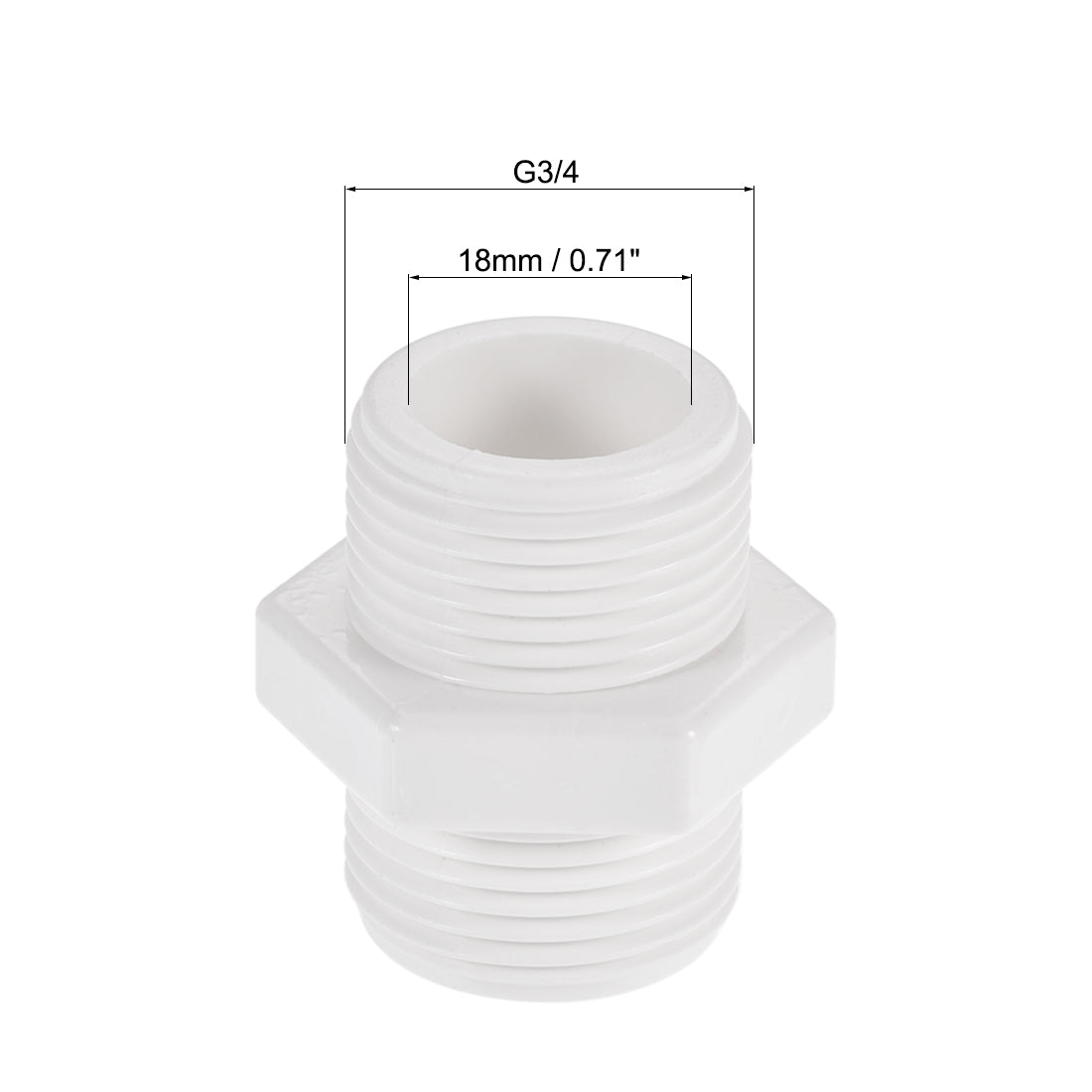 Uxcell Uxcell Pipe Fitting, G1 Male Thread, Hex Nipple Tube Adaptor Hose Connector, for Water Tanks, PVC, White, Pack of 6