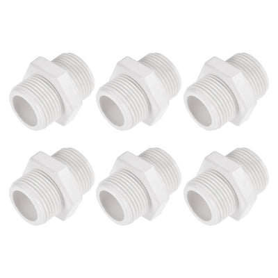 Harfington Uxcell Pipe Fitting, G1 Male Thread, Hex Nipple Tube Adaptor Hose Connector, for Water Tanks, PVC, White, Pack of 6