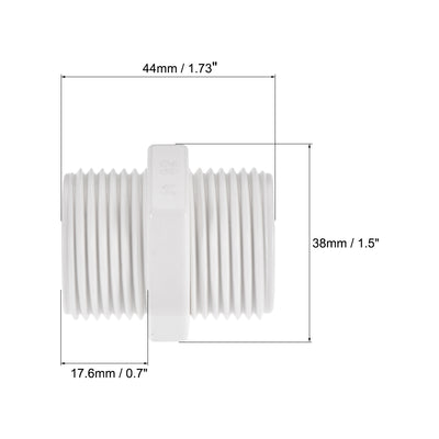Harfington Uxcell Pipe Fitting, G1 Male Thread, Hex Nipple Tube Adaptor Hose Connector, for Water Tanks, PVC, White, Pack of 6