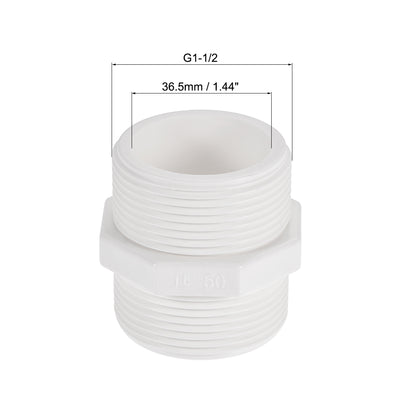 Harfington Uxcell Pipe Fitting, G2 Male Thread, Hex Nipple Tube Adaptor Hose Connector, for Water Tanks, PVC, White
