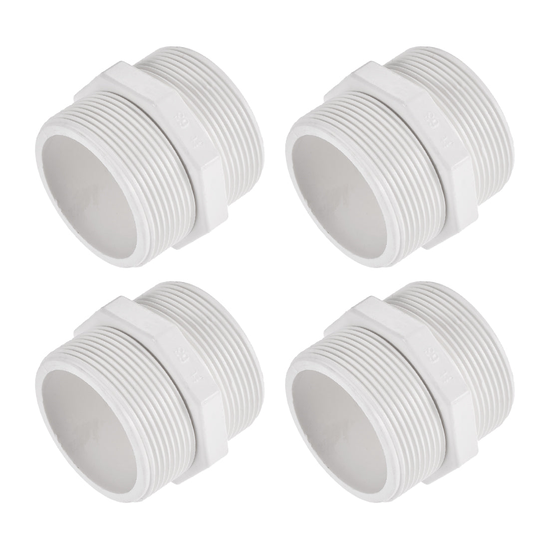 Uxcell Uxcell Pipe Fitting, G2 Male Thread, Hex Nipple Tube Adaptor Hose Connector, for Water Tanks, PVC, White, Pack of 4