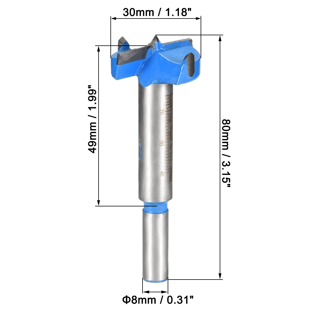 uxcell Uxcell Forstner Wood Boring Drill Bit 30mm Dia. Hole Saw Carbide Alloy Steel Tip Round Shank Cutting for Hinge Plywood Wood Tool Blue 1Set