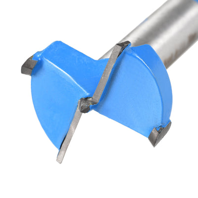 Harfington Uxcell Forstner Wood Boring Drill Bit 30mm Dia. Hole Saw Carbide Alloy Steel Tip Round Shank Cutting for Hinge Plywood Wood Tool Blue 1Set