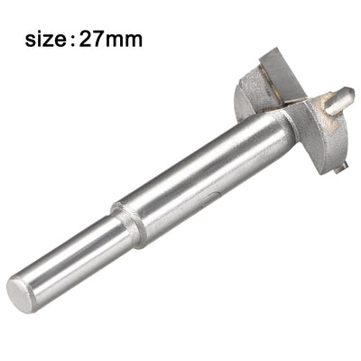 Harfington Uxcell Forstner Wood Boring Drill Bit 27mm Dia. Hole Saw Carbide Alloy Steel Tip Round Shank Cutting for Hinge Plywood Wood Tool
