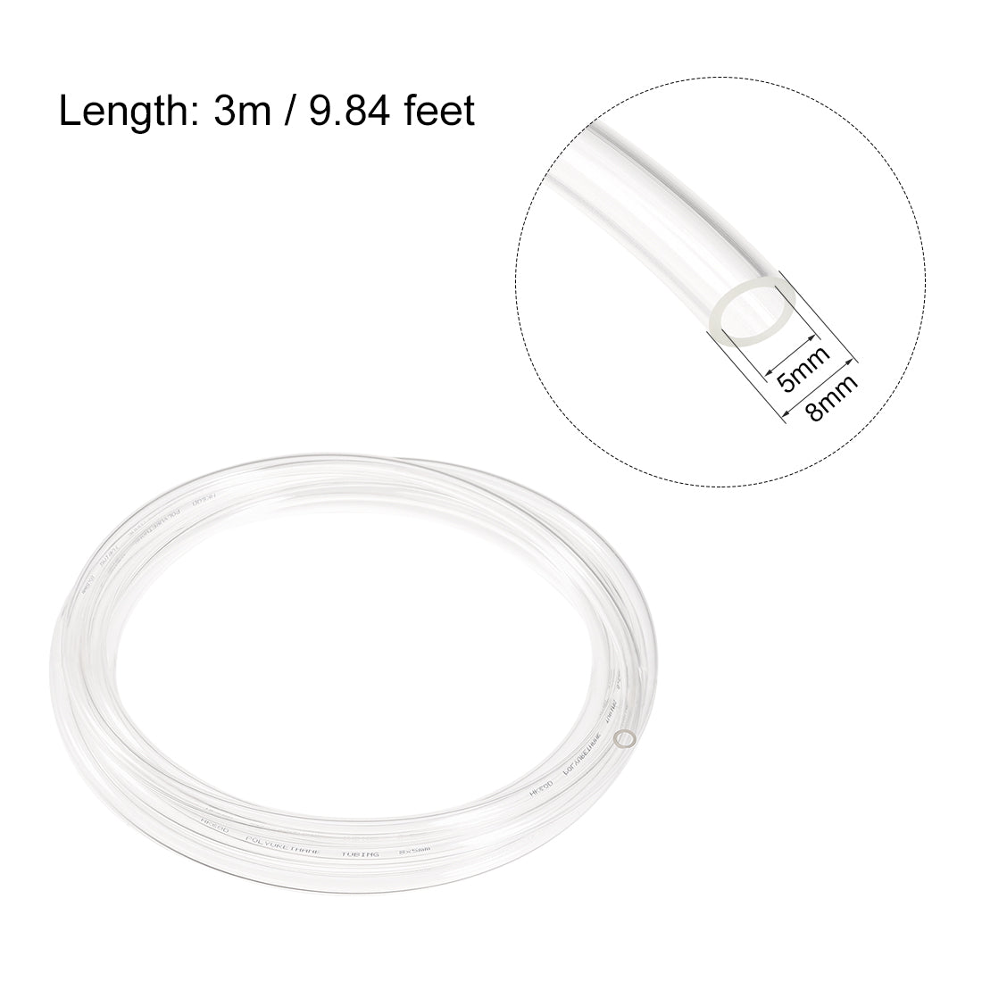 Uxcell Uxcell 8mm OD 5mm ID 7m Long Clear PU Air Tubing Pipe Hose for Air Line Tube Fluid Transfer Pneumatic Tubing