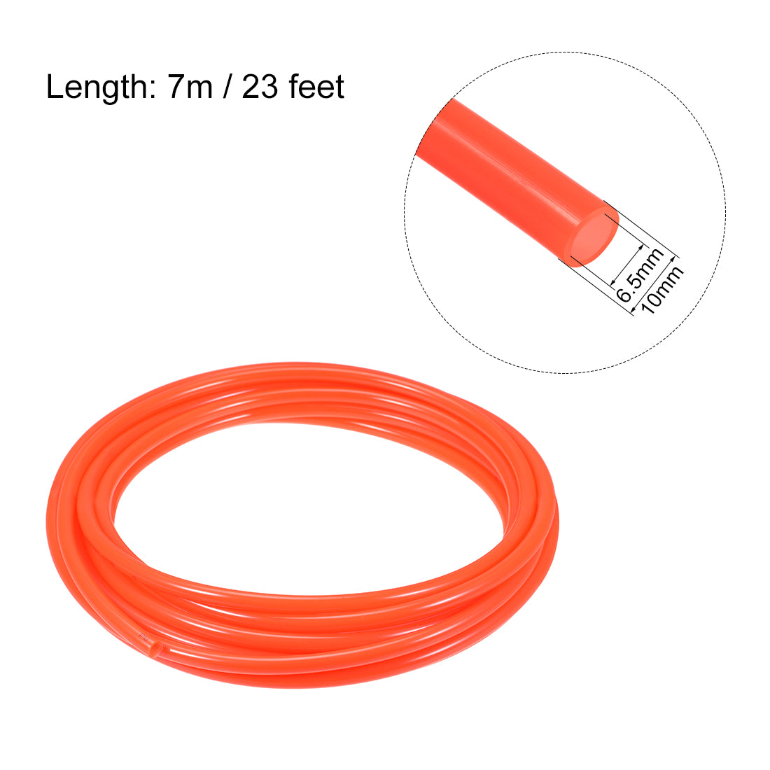 Uxcell Uxcell 10mm OD 6.5mm ID 7m Long Orange PU Air Tubing Pipe Hose for Air Line Tube Fluid Transfer Pneumatic Tubing