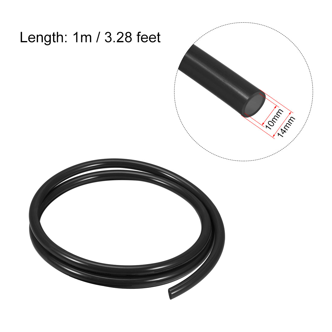 Uxcell Uxcell 14mm OD 10mm ID 1m Long Black PU Air Tubing Pipe Hose for Air Line Tube Fluid Transfer Pneumatic Tubing