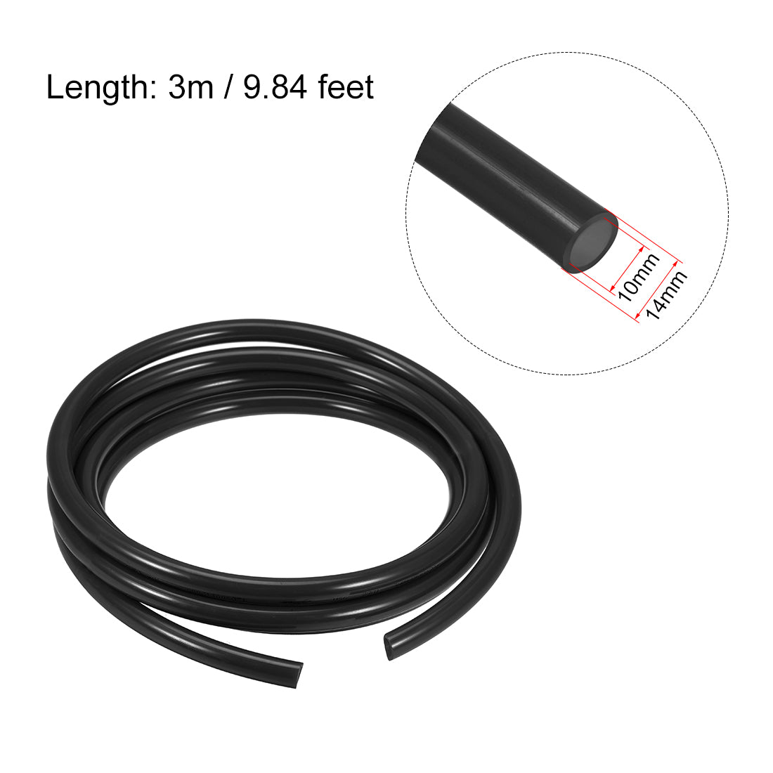 Uxcell Uxcell 14mm OD 10mm ID 1m Long Black PU Air Tubing Pipe Hose for Air Line Tube Fluid Transfer Pneumatic Tubing