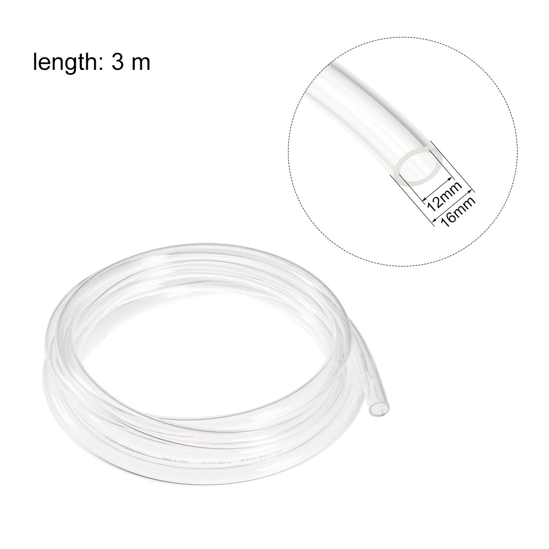 Uxcell Uxcell 16mm OD 12mm ID 1m Long Clear PU Air Tubing Pipe Hose for Air Line Tube Fluid Transfer Pneumatic Tubing