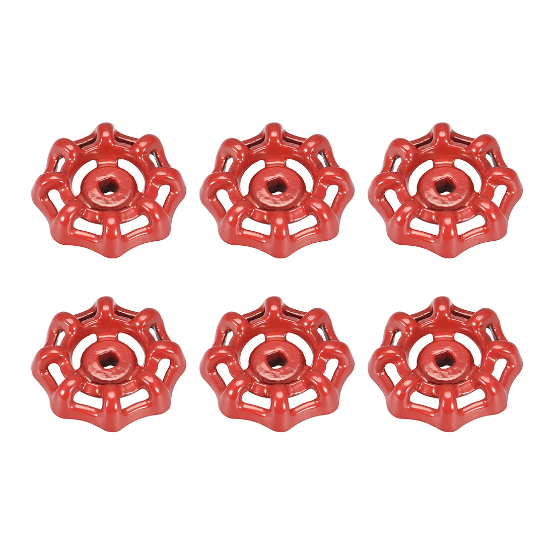 Uxcell Uxcell Round Wheel Handle, Square Broach 6x6mm, Wheel OD 51mm Paint Cast Steel Red 6Pcs