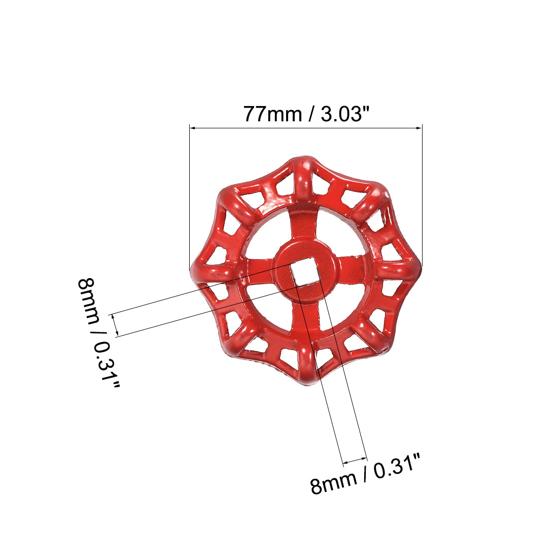 Uxcell Uxcell Round Wheel Handle Square Broach 12x12mm Wheel OD 150mm Paint Cast Steel 1Pcs