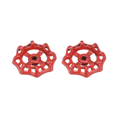 Harfington Uxcell Round Wheel Handle, Square Broach  Paint Cast Steel Red 2Pcs