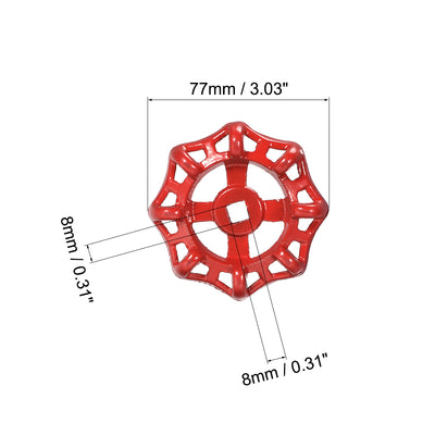 Harfington Uxcell Round Wheel Handle Square Broach 10x10mm Wheel OD 98mm Paint Cast Steel Red 4Pcs