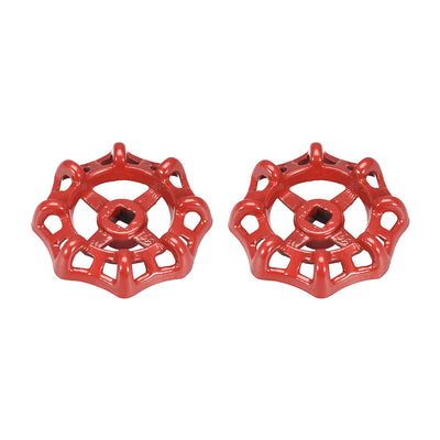 uxcell Uxcell Round Wheel Handle, Square Broach 9x9mm, Wheel OD 78mm Paint Cast Steel Red 2Pcs