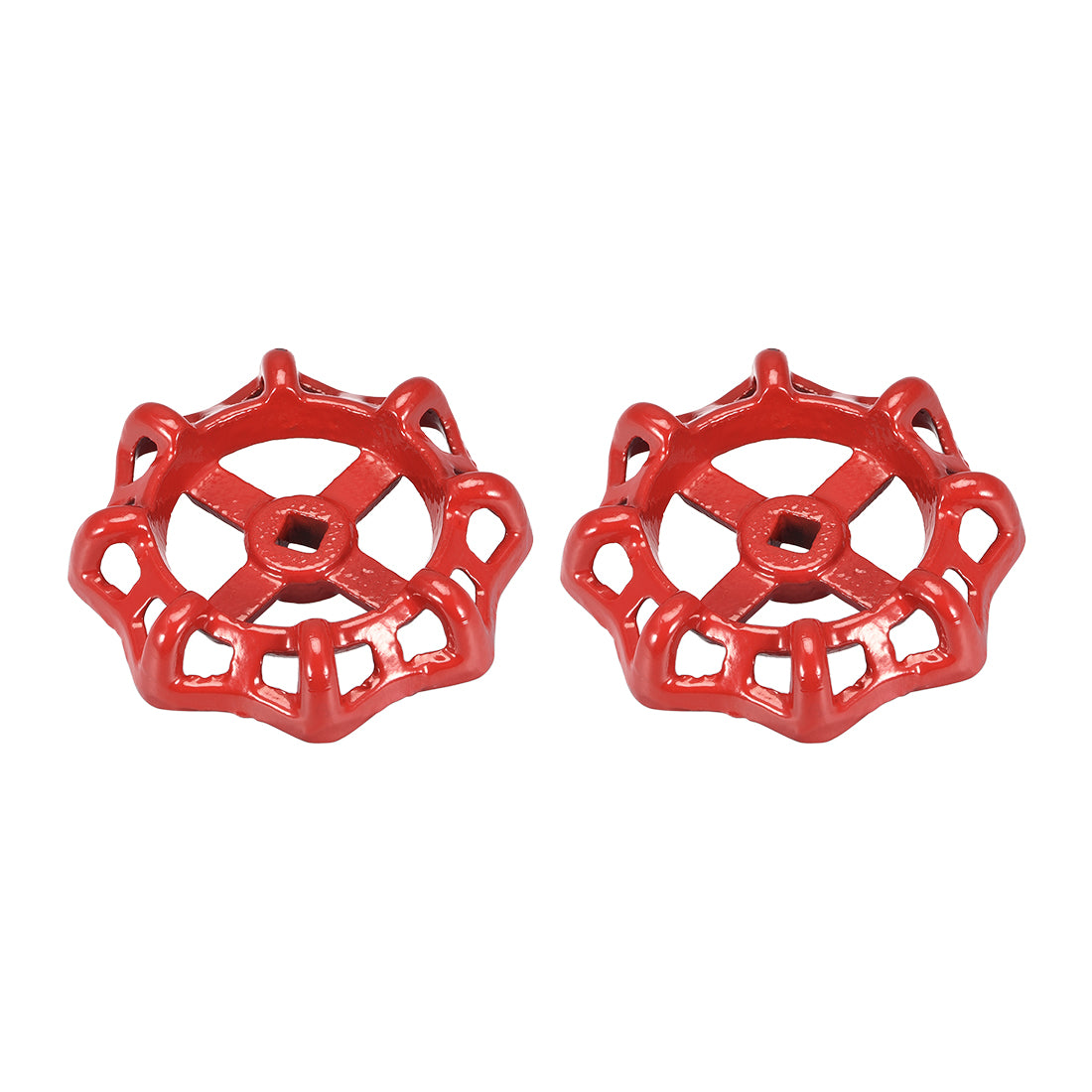 uxcell Uxcell Round Wheel Handle, Square Broach  Paint Cast Steel Red 2Pcs