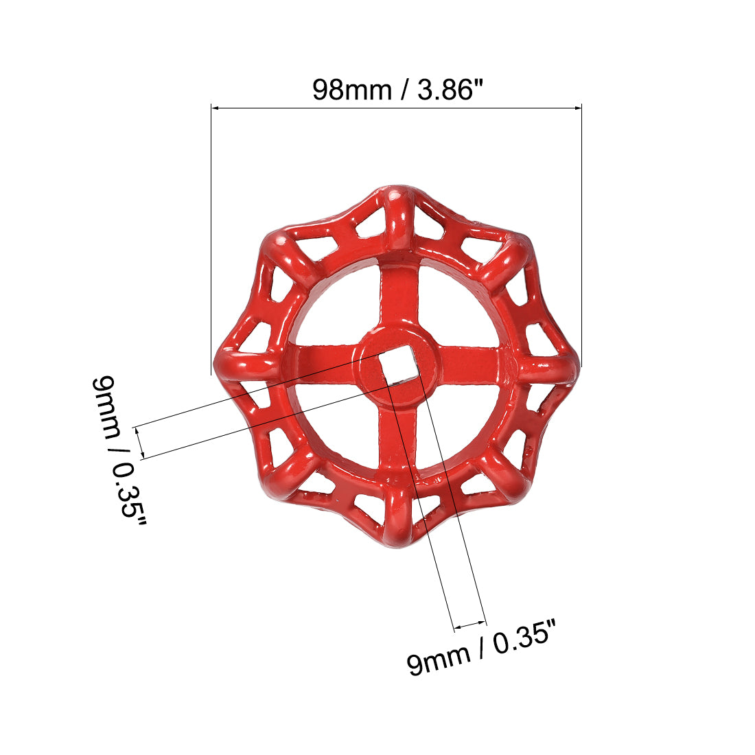 Uxcell Uxcell Round Wheel Handle Square Broach 10x10mm Wheel OD 98mm Paint Cast Steel Red 4Pcs