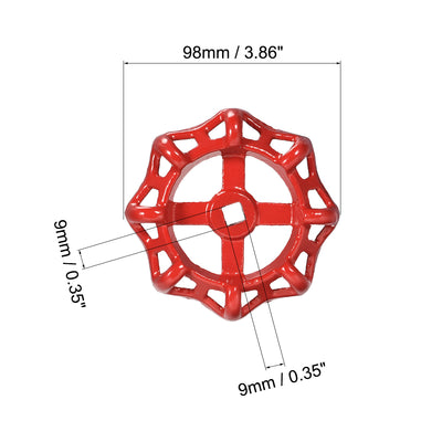 Harfington Uxcell Round Wheel Handle Square Broach 10x10mm Wheel OD 98mm Paint Cast Steel Red 4Pcs
