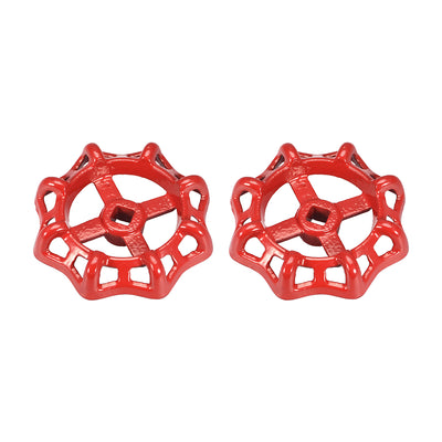 Harfington Uxcell Round Wheel Handle, Square Broach  Paint Cast Steel Red 2Pcs