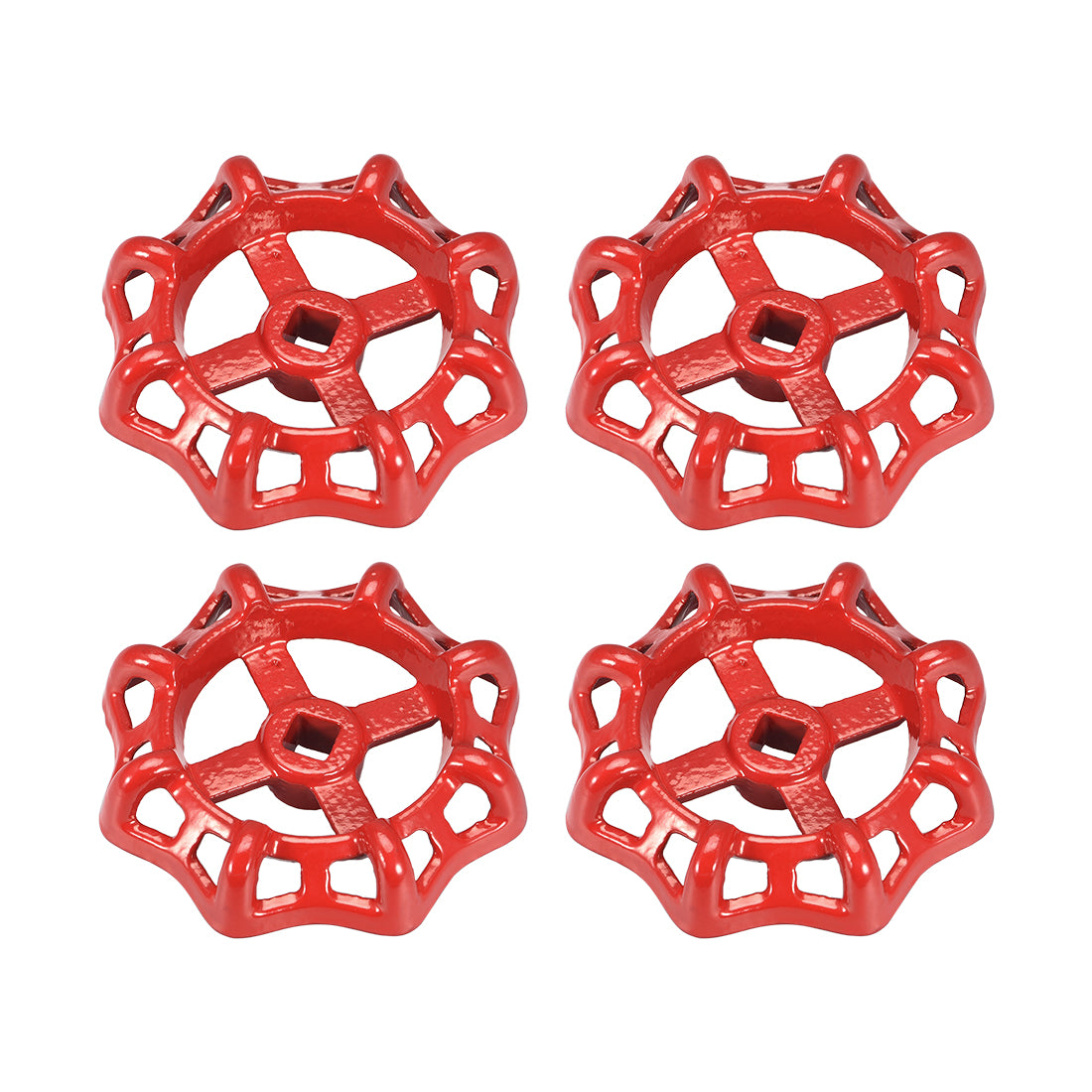 Uxcell Uxcell Round Wheel Handle Square Broach 10x10mm Wheel OD 98mm Paint Cast Steel Red 4Pcs