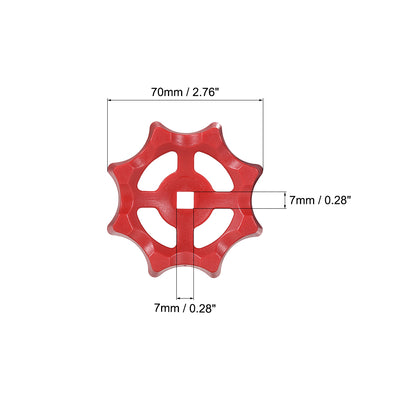 Harfington Uxcell Round Wheel Handle, Square Broach 6x6mm, Wheel OD 63mm ABS Red 2Pcs
