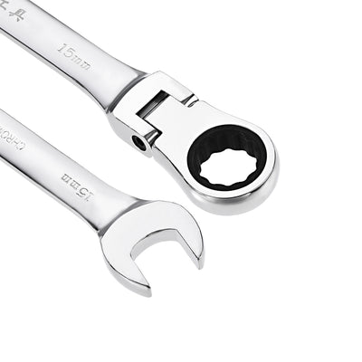 Harfington Uxcell Flex-Head Ratcheting Combination Wrench Metric 72 Teeth 12 Point Ratchet Box Ended Spanner Tools, Cr-V