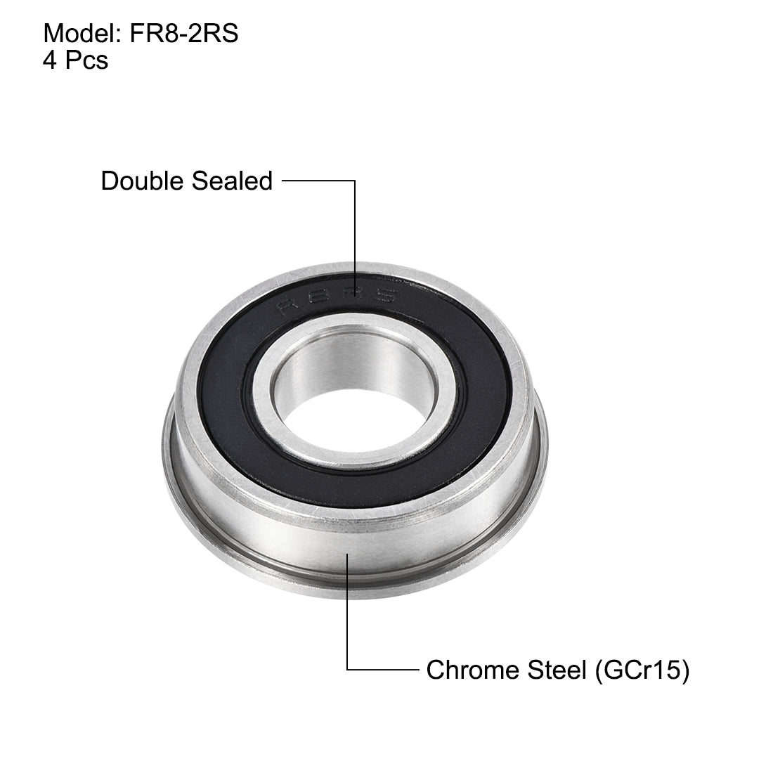 uxcell Uxcell FR8-2RS Flange Ball Bearing 1/2"x1-1/8"x5/16" Double Sealed Chrome Steel Bearing 4pcs
