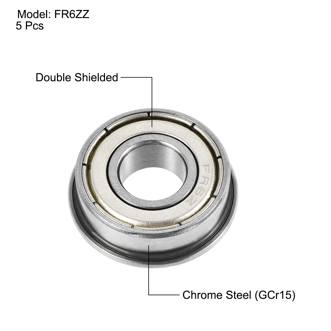 uxcell Uxcell FR6ZZ Flange Ball Bearing 3/8"x7/8"x9/32" Shielded Chrome Steel Bearings 5pcs