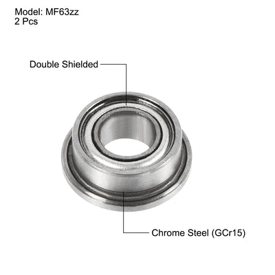 Harfington Uxcell MF63zz Flange Ball Bearing 3x6x2.5mm ABEC-3 Chrome Steel Bearings 2pcs
