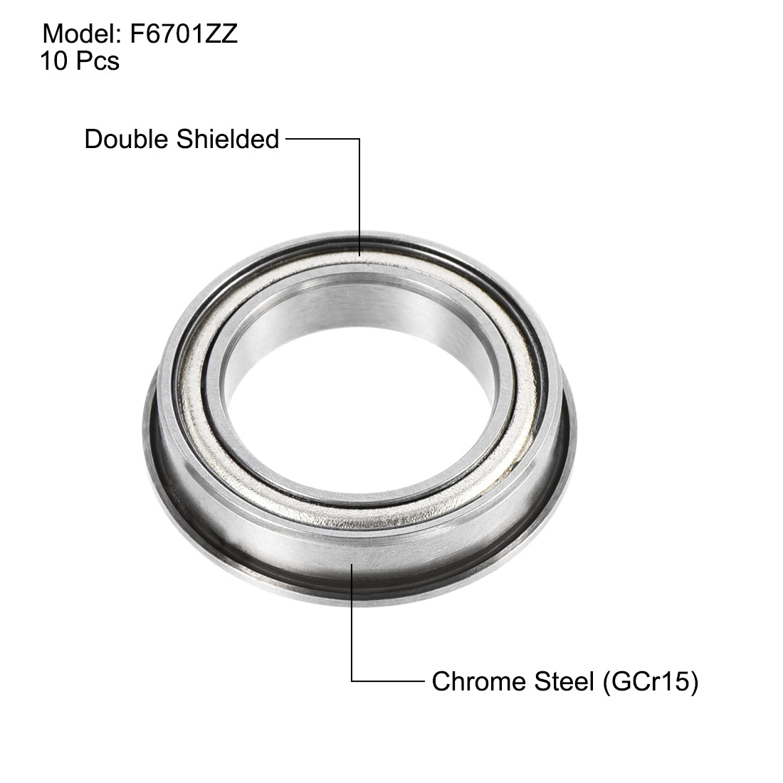 uxcell Uxcell F6701ZZ Flange Ball Bearing 12x18x4mm Shielded Chrome Steel Bearings 10pcs
