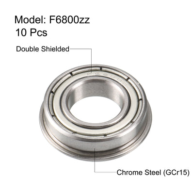 Harfington Uxcell F6800zz Flange Ball Bearing 10x19x5mm Shielded ABEC-3 Chrome Steel Bearings 10pcs